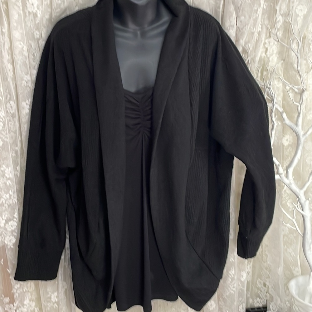 She & Sky Deep Black Open Curved Hem Sweater Cardigan